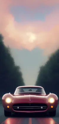 Red Car with Lights On Live Wallpaper