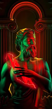 Red Neon Zeus Statue Live Wallpaper