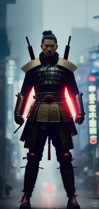 Samurai in a Dystopian City Live Wallpaper