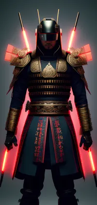 Samurai with Neon Swords Live Wallpaper