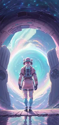 Sci-Fi Astronaut in Space Wormhole Live Wallpaper