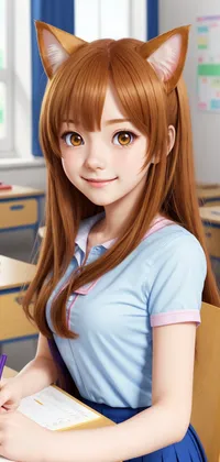Anime Kemonomimi Girl in School Live Wallpaper