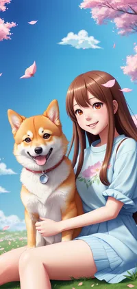 Anime Girl and Akita Dog Live Wallpaper