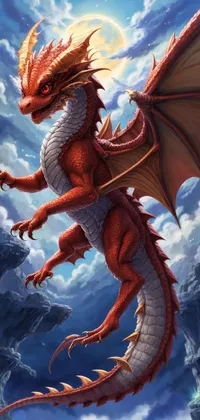 Red Majestic Dragon at Night Anime Live Wallpaper