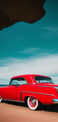 Vintage Red Car on the Beach Live Wallpaper