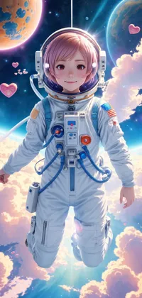Space Girl Between Worlds and Hearts Live Wallpaper